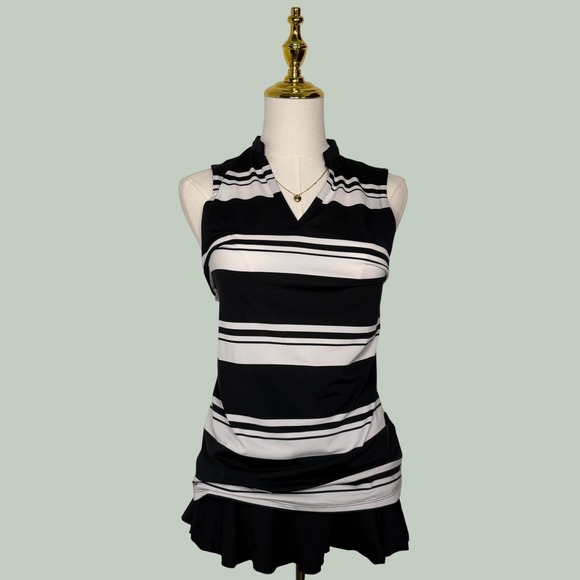 Puma Tops - puma golf blouse striped black & white collared polo tennis sporty coquette chic
